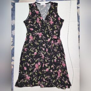 Kaileigh Black and Pink Floral Midi Dress